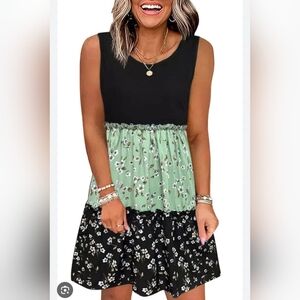 SHEIN Black And and Mint Floral Teired sleeveless Midi Dress Women's Size XL